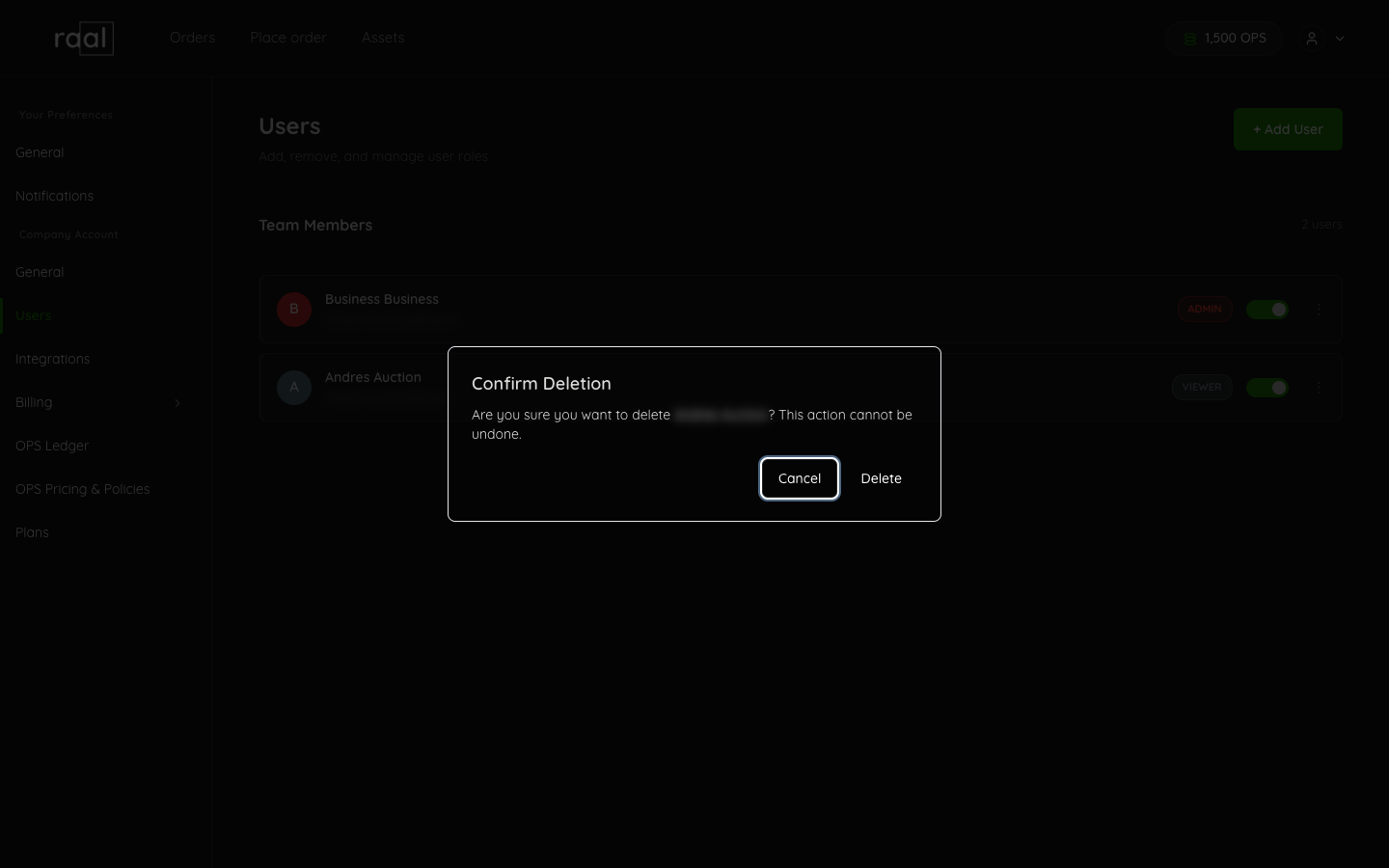 Confirm Deletion dialog warning that the action cannot be undone